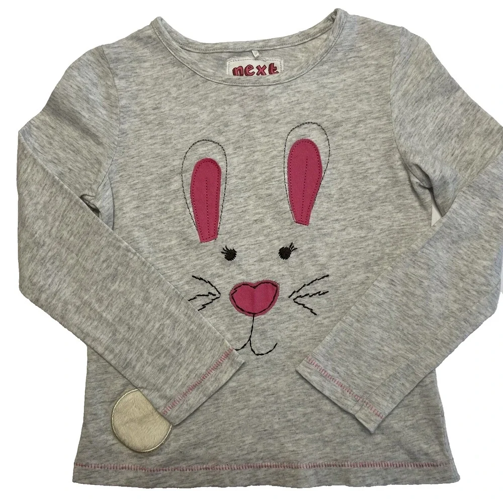 Next Kids Grey Long Sleeve Applique Bunny Face Fuzzy Tail‎ T Shirt Top 3-4 Years